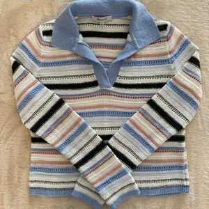 Madewell Striped Knit Polo Sweater in Light Blue & Cream